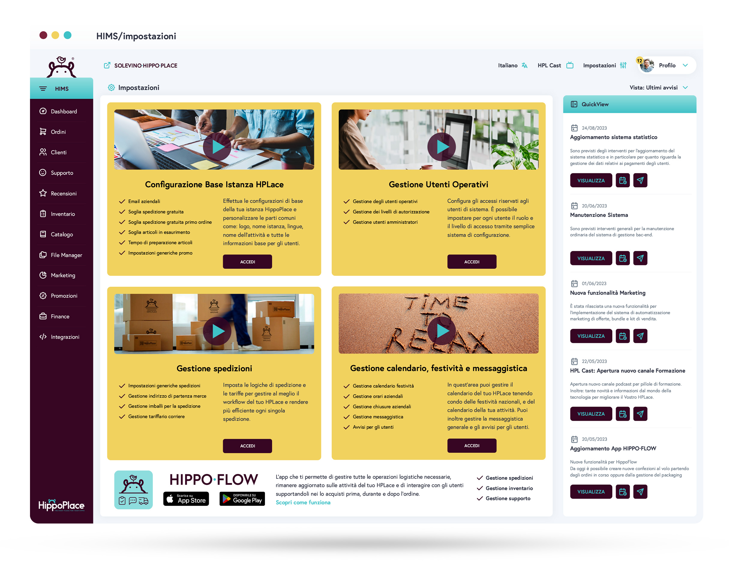 Particolare di HIMS, il sistema Back-end di HippoPlace