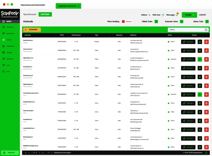 Gestione delle aziende per utenti seller